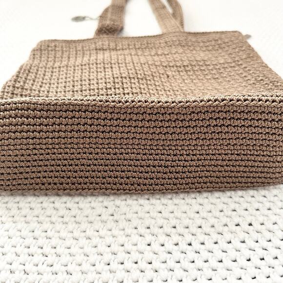 The SAK Classic Crochet Beige Khaki Tan Long Handle Medium Shoulder Bag Zip - Picture 6 of 9